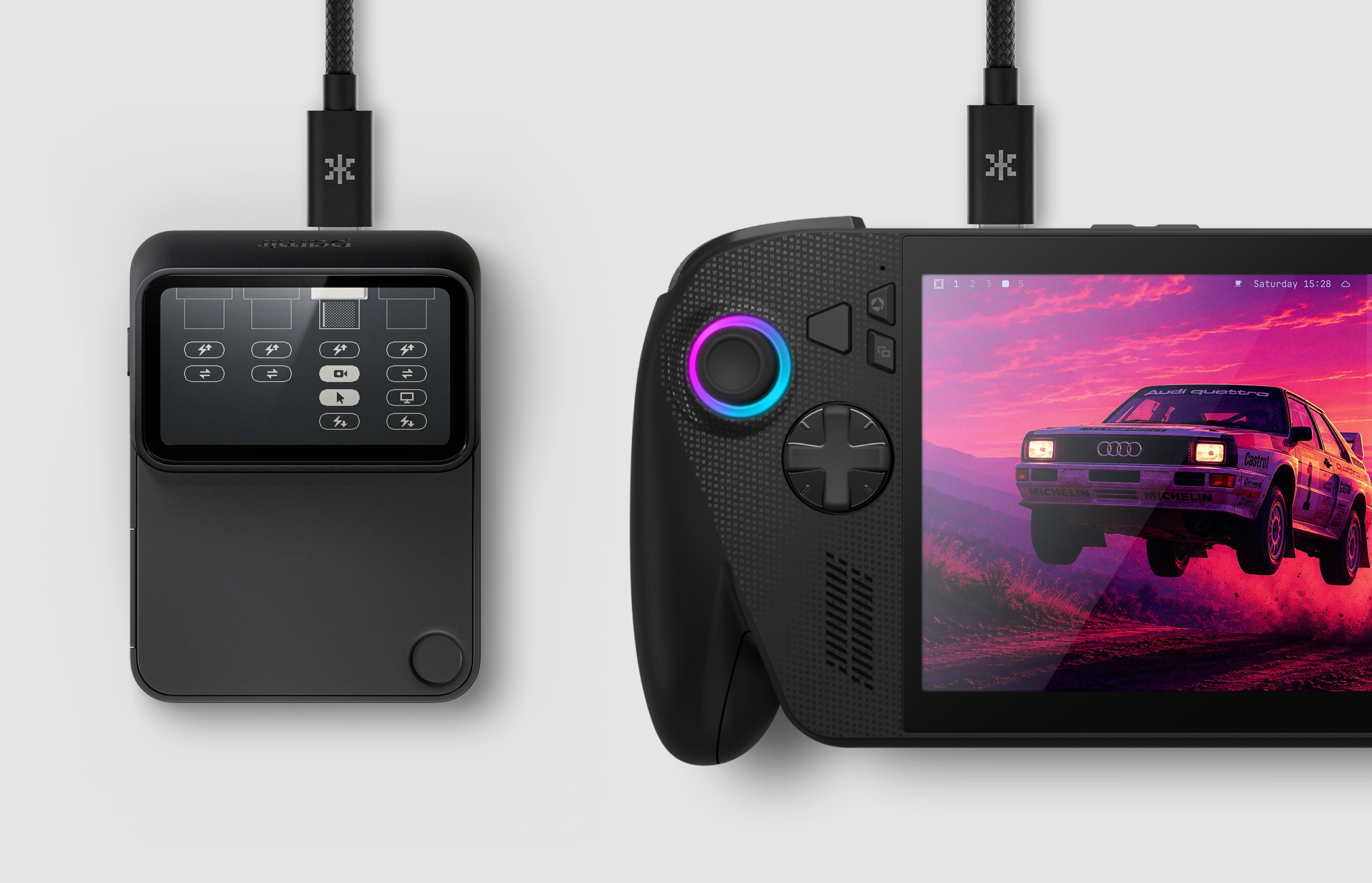 A Lapis One and a ROG Ally X connected by USB-C cables.